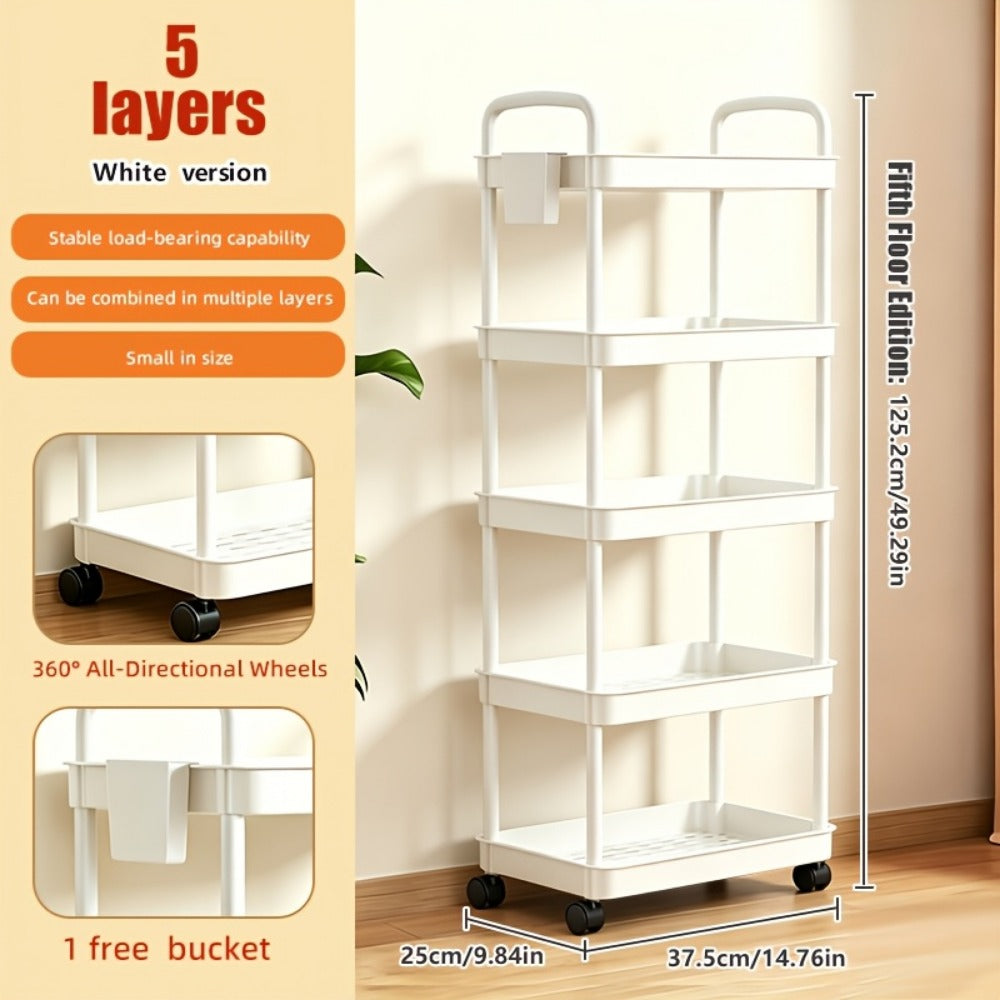 Multi-Tier Plastic Rolling Utility Cart with Carry Handle for Living Room detail image - detail view 7