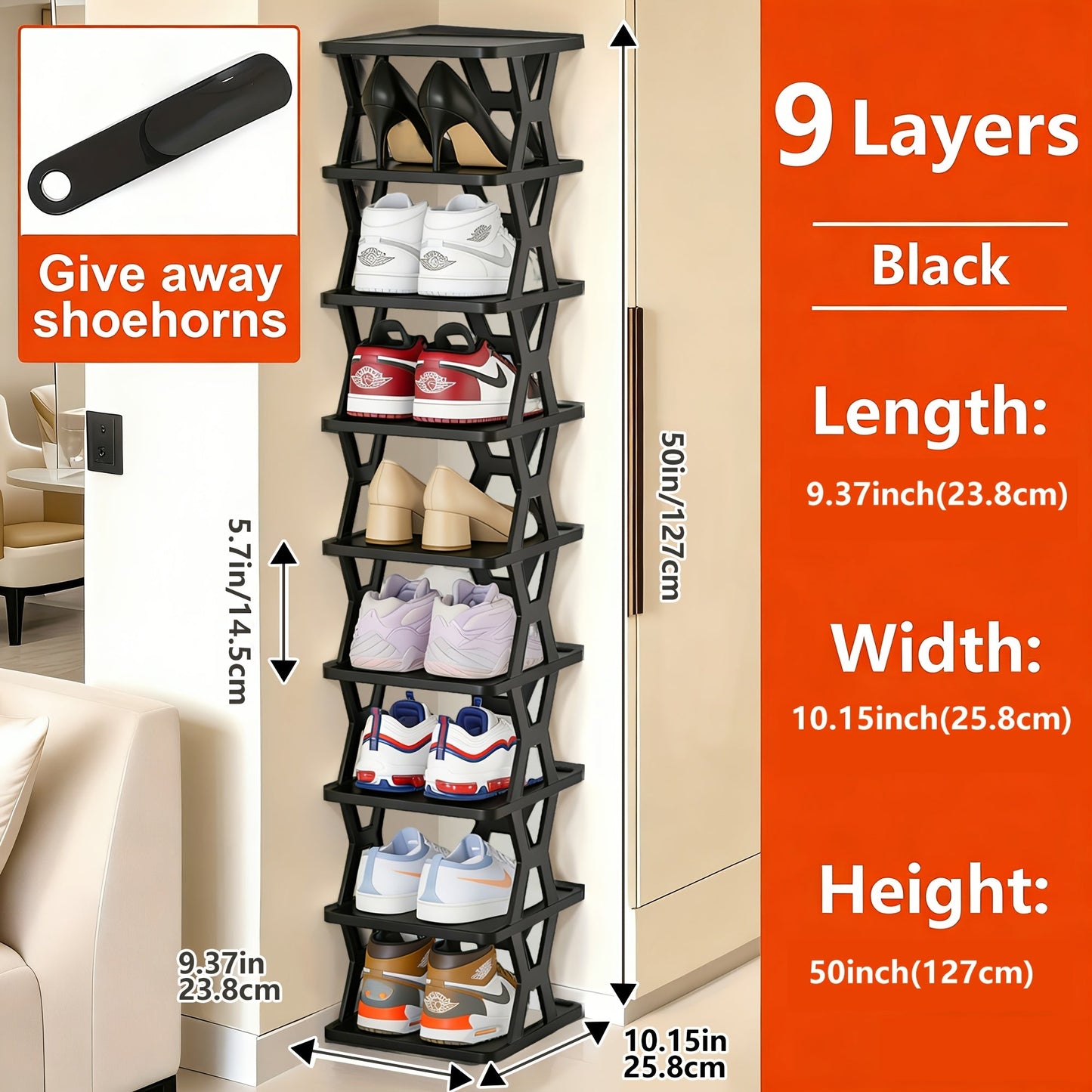 Shoe Organizer shown in the 9 Layers Of Black option