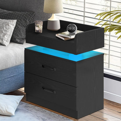 Nightstand, Smart LED with Charging Station - Narrow Bedside Table 2 Drawers, Entryway shown in the main product view