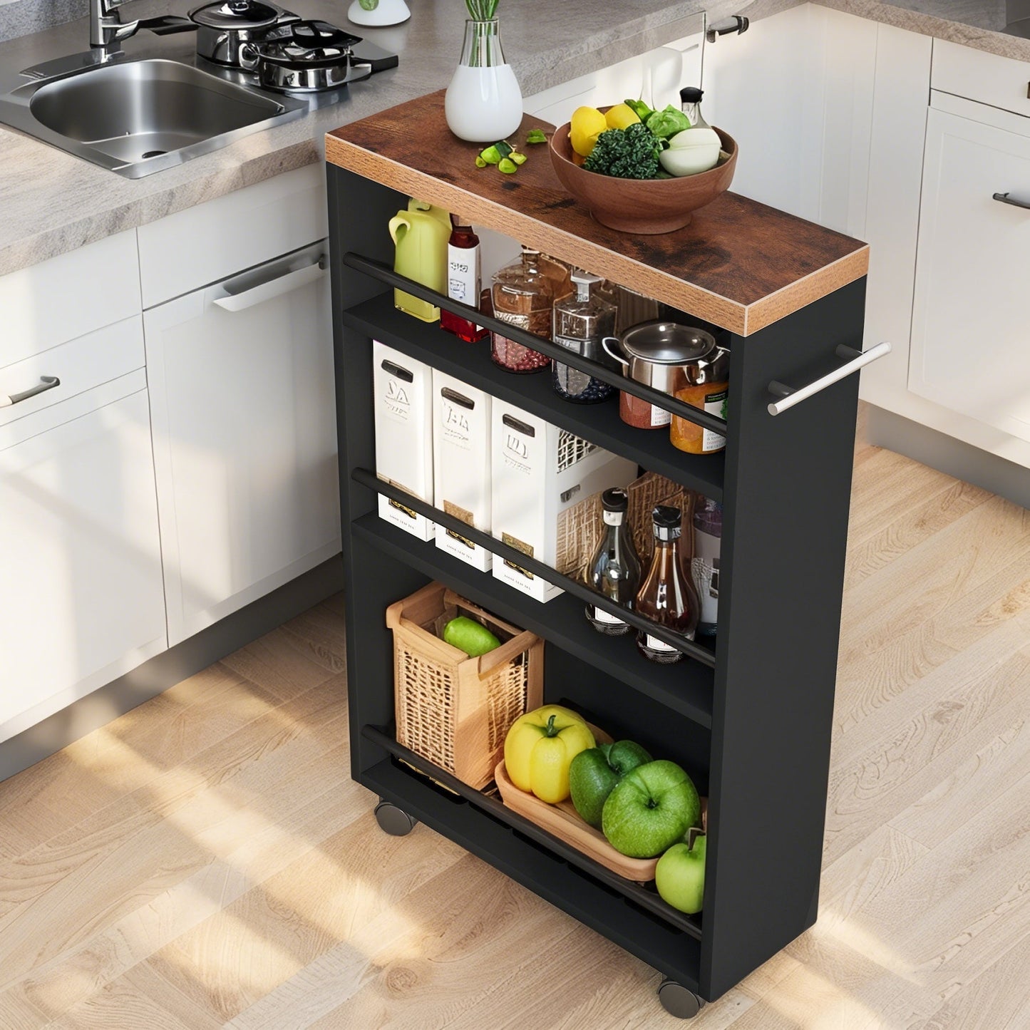 Slim Storage Cart shown in the Rustic Brown option