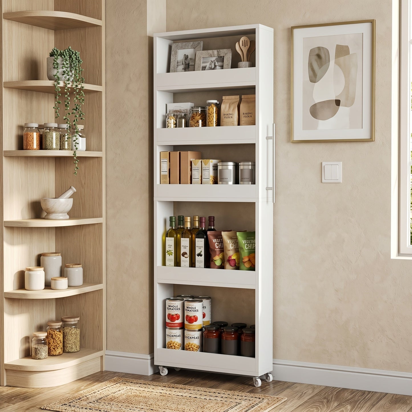Slim Storage Cart shown in the White -5th floor option