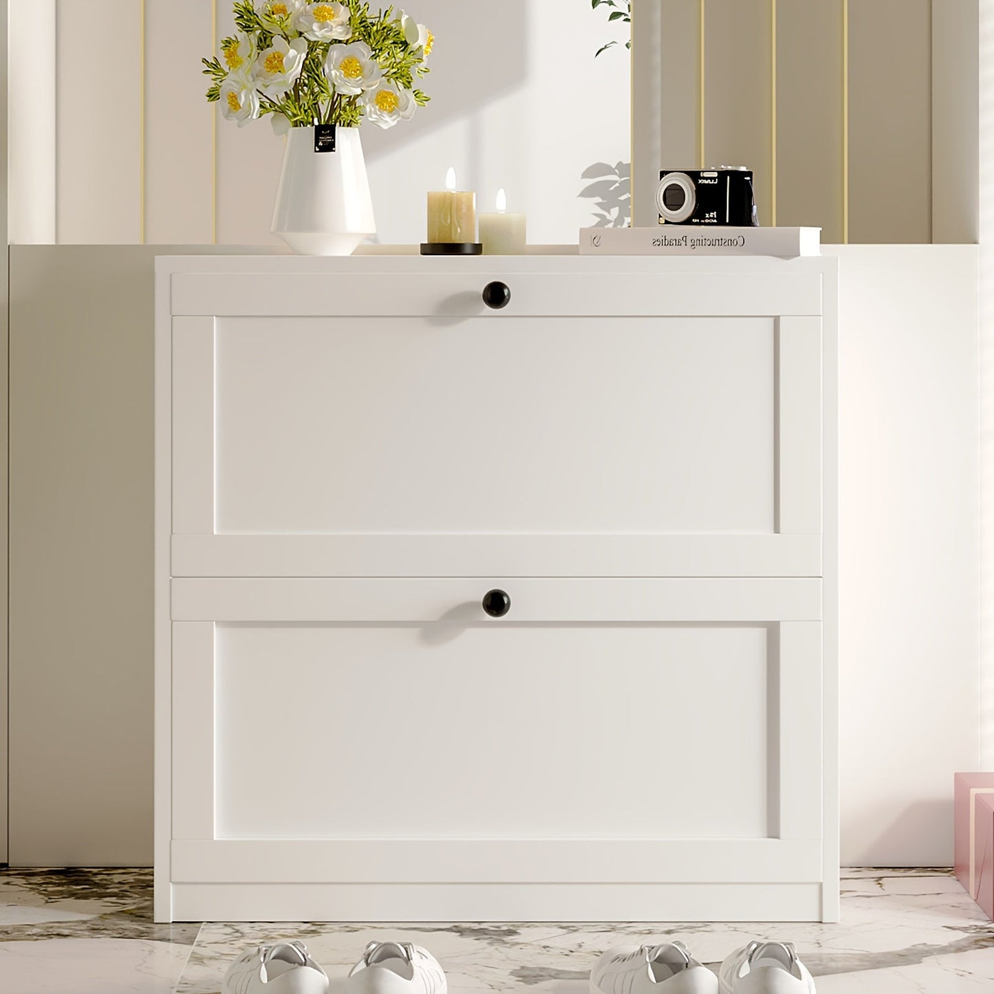 Shoe Cabinets and Shoe Storage shown in the White/2 Drawers option