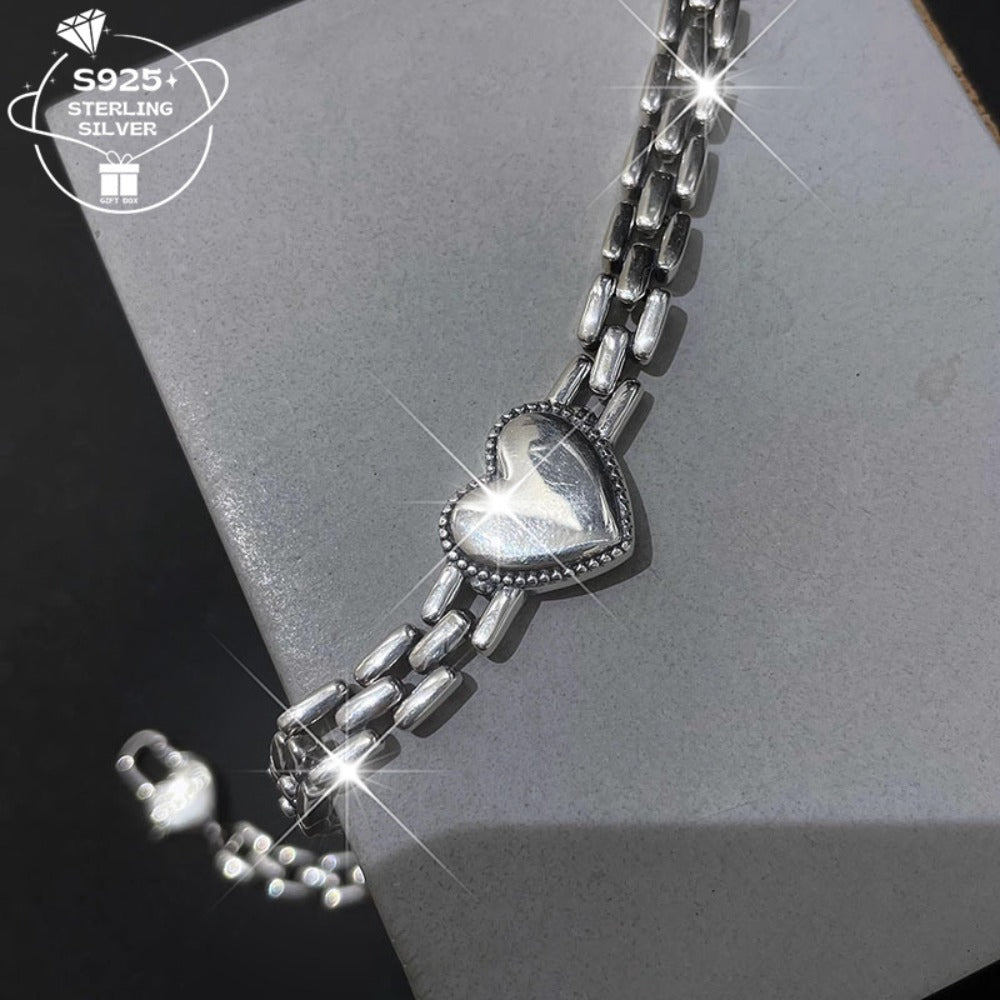 Necklace for Women - 925 Sterling Silver Heart Bracelet & - Thick Chain Jewelry for Couples - product detail view 2