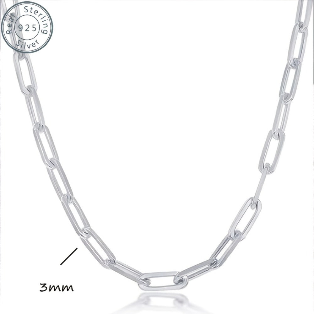 Necklace for Women - 925 Sterling Silver Paperclip Chain 3mm Bohemian Style Synthetic Stone for - product detail view 3