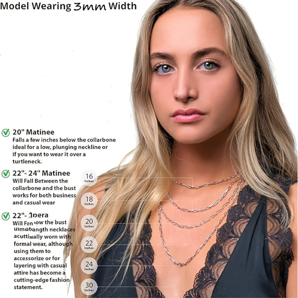 Necklace for Women - 925 Sterling Silver Paperclip Chain 3mm Bohemian Style Synthetic Stone for - product detail view 9