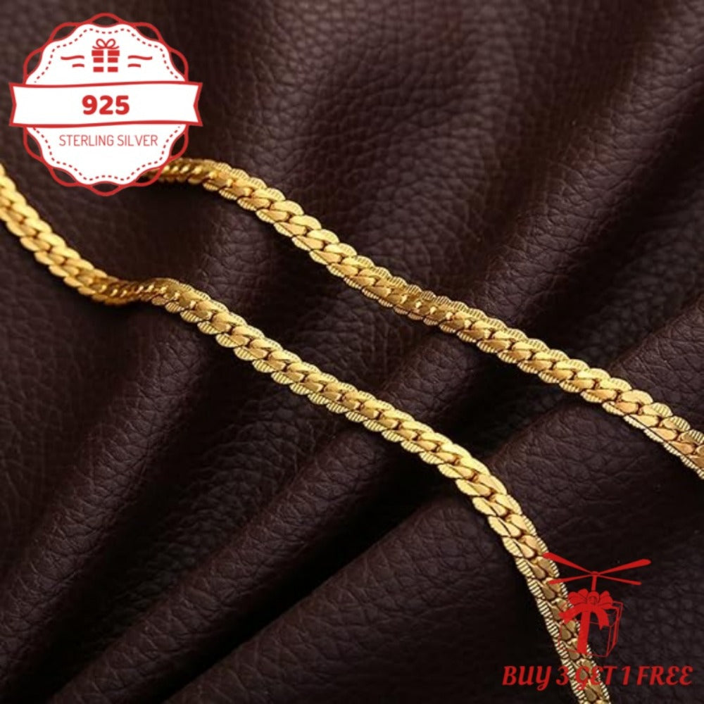 Necklace for Women - Gold Chain 24K Gold Plated 925 Sterling Silver 5mm Flat Lace Chain Unisex - product detail view 3