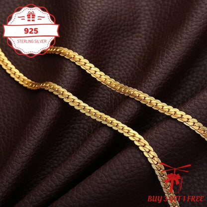 Necklace for Women - Gold Chain 24K Gold Plated 925 Sterling Silver 5mm Flat Lace Chain Unisex - product detail view 3
