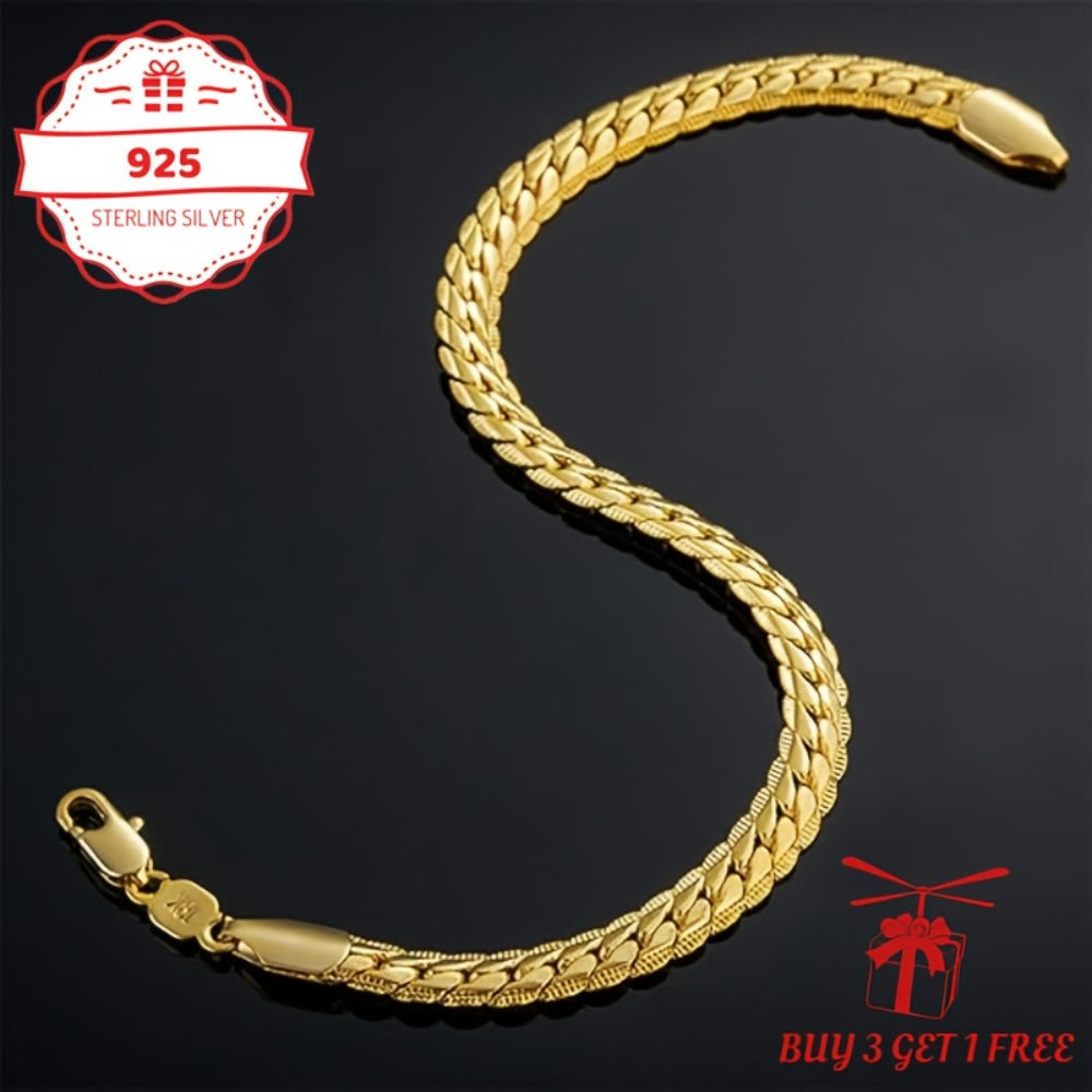 Necklace for Women - Gold Chain 24K Gold Plated 925 Sterling Silver 5mm Flat Lace Chain Unisex - product detail view 4