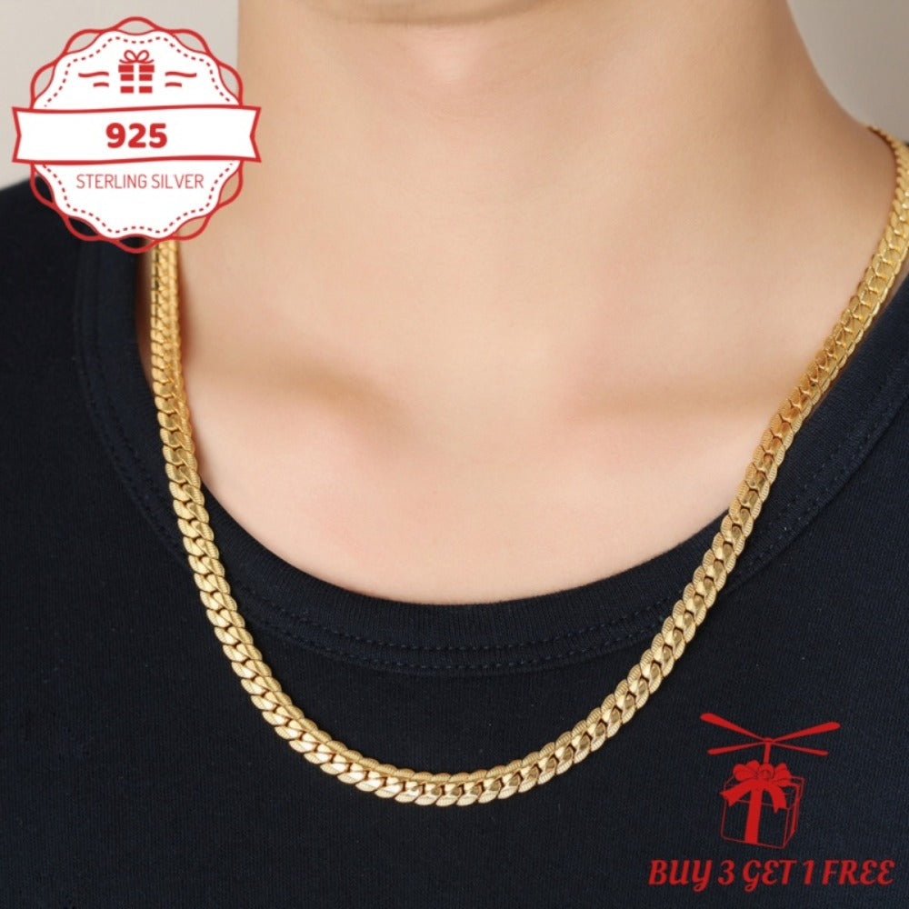 Necklace for Women - Gold Chain 24K Gold Plated 925 Sterling Silver 5mm Flat Lace Chain Unisex - product detail view 7