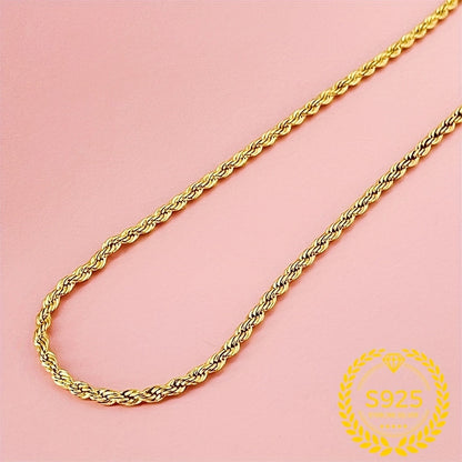 Necklace for Women - Gold Twisted Rope Chain 925 Sterling Silver - 24K Gold Plated Boho Elegant - product detail view 10