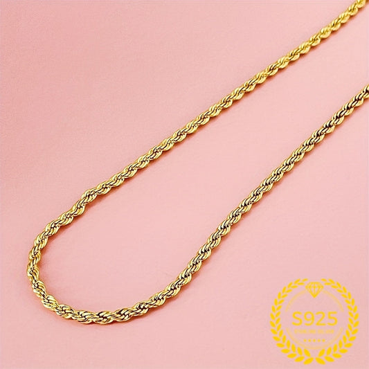 Necklace for Women - Gold Twisted Rope Chain 925 Sterling Silver - 24K Gold Plated Boho Elegant - product detail view 10