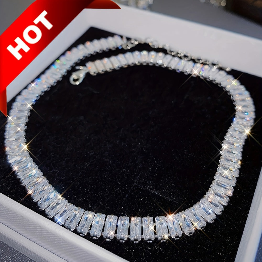 Necklace for Women - Tennis for Chunky Cubic Zirconia Sparkling Statement Jewelry Silver - product detail view 9
