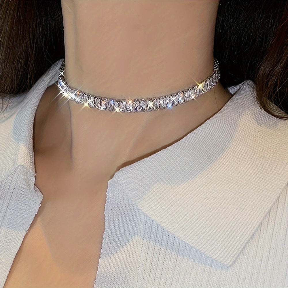Necklace for Women - Tennis for Chunky Cubic Zirconia Sparkling Statement Jewelry Silver - product detail view 10
