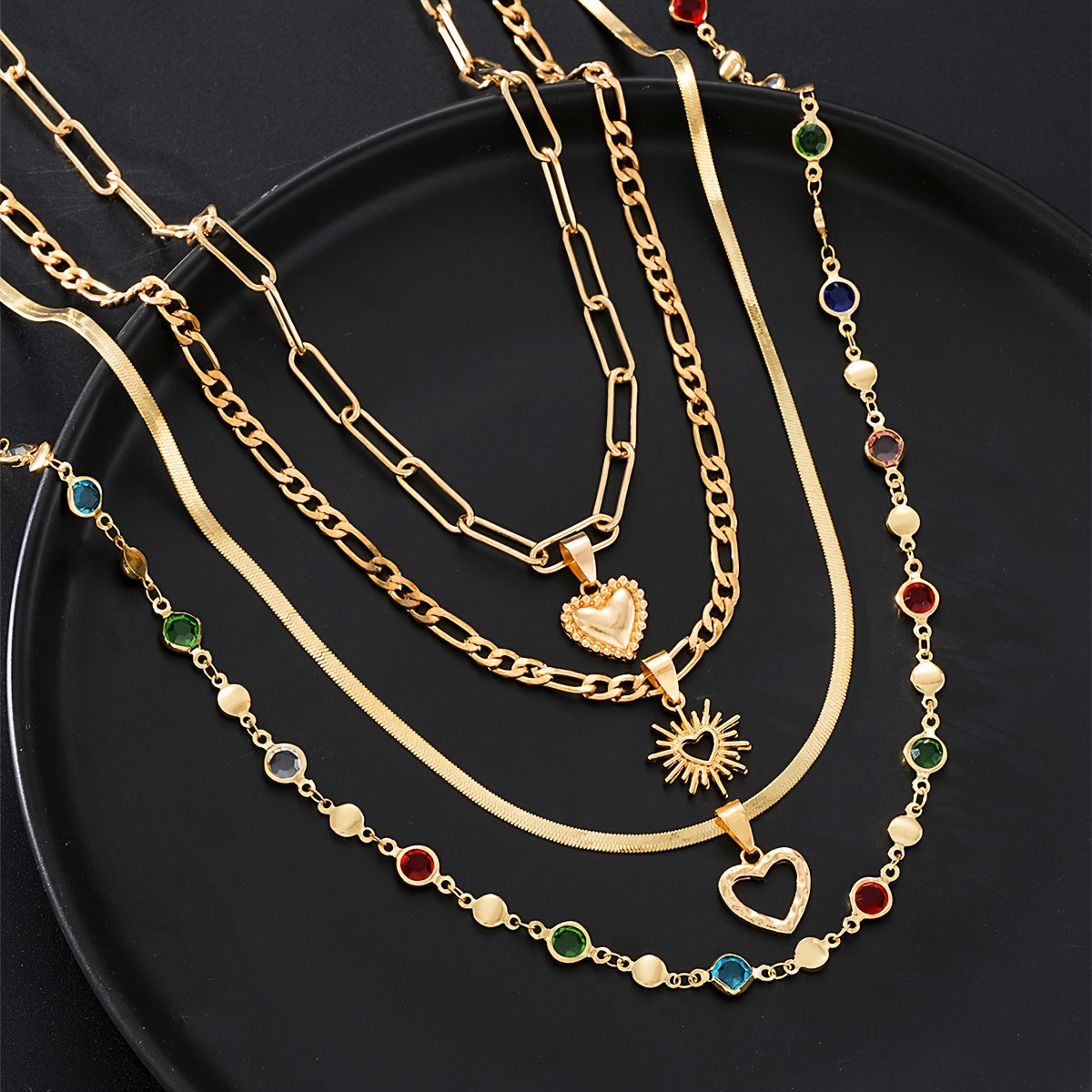 Necklace for Women - Y Set 4pcs Rhinestone Minimalist Elegant Colorful Crystal Lariat for - product detail view 7