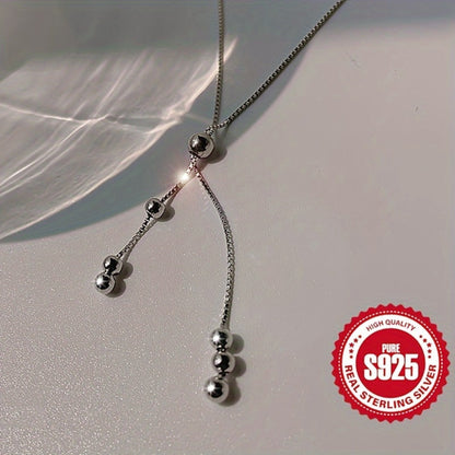 Necklace for Women - Y-Shape 925 Sterling Silver Adjustable Bead Slider Hypoallergenic - product detail view 6