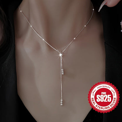 Necklace for Women - Y-Shape 925 Sterling Silver Adjustable Bead Slider Hypoallergenic - product detail view 7