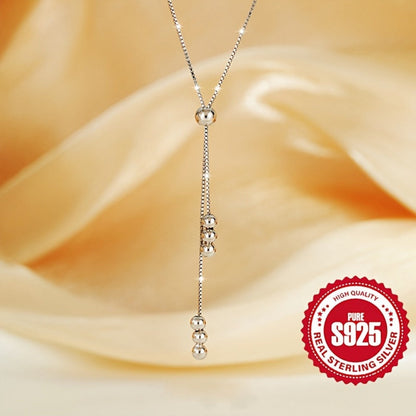 Necklace for Women - Y-Shape 925 Sterling Silver Adjustable Bead Slider Hypoallergenic - product detail view 8