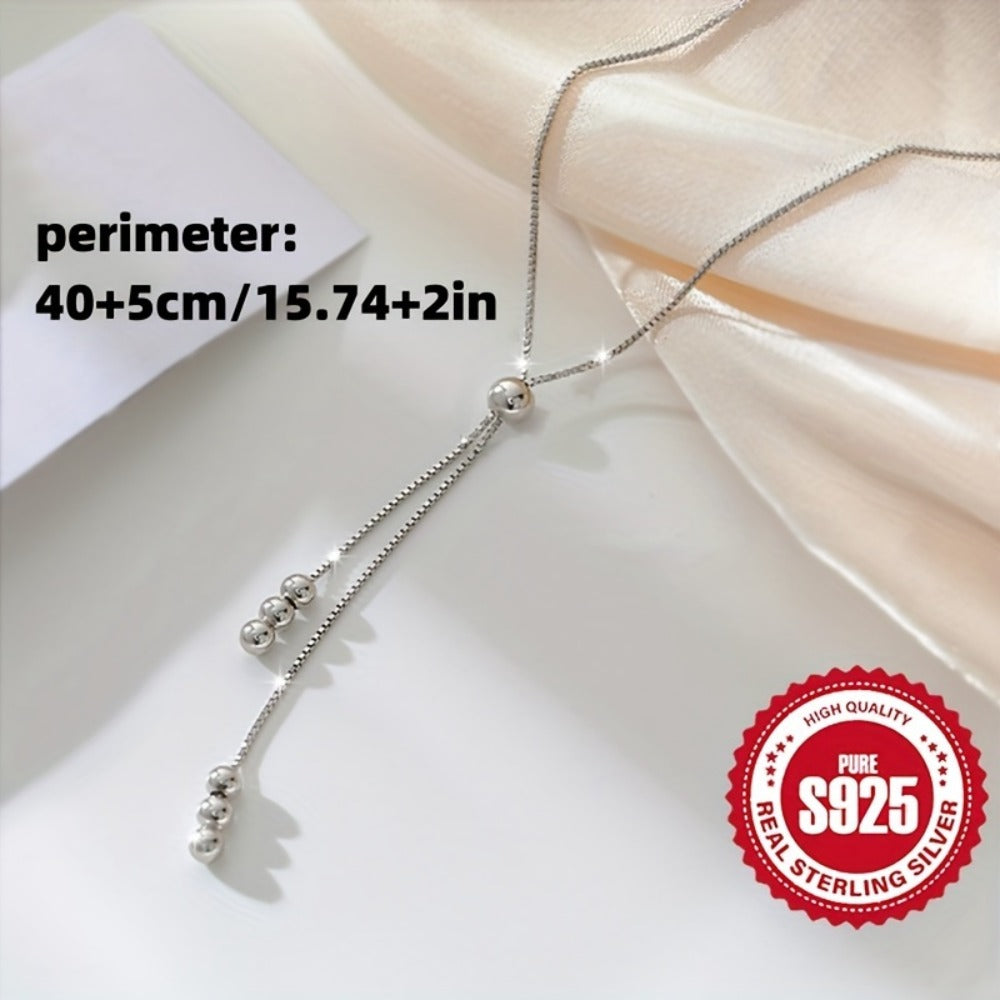 Necklace for Women - Y-Shape 925 Sterling Silver Adjustable Bead Slider Hypoallergenic - product detail view 9