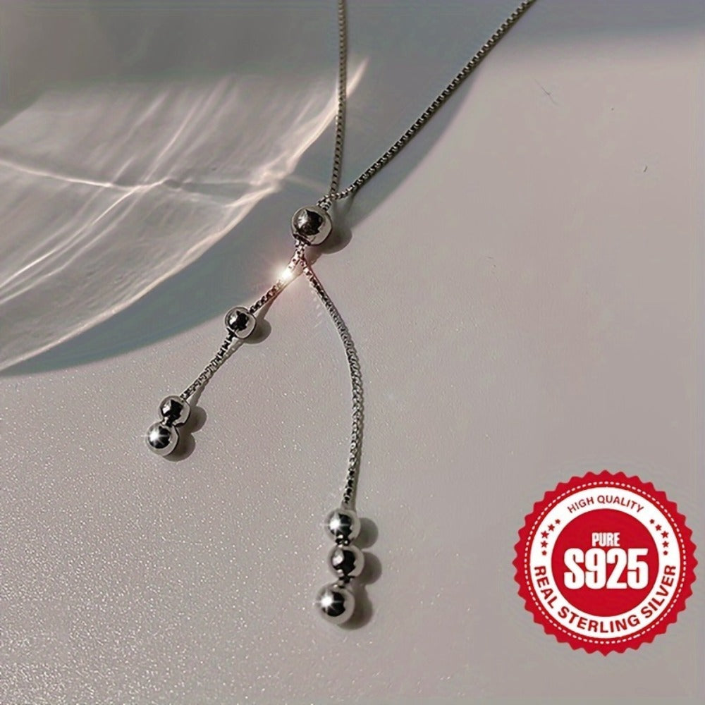 Necklace for Women - Y-Shape 925 Sterling Silver Adjustable Bead Slider Hypoallergenic - product detail view 10
