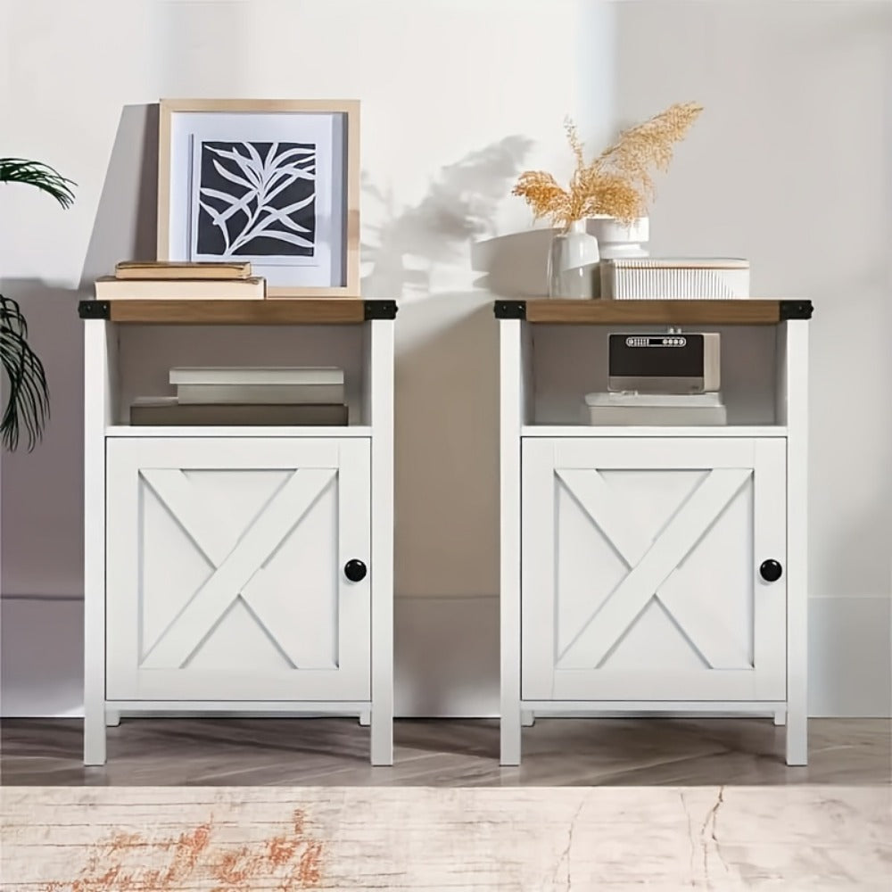 Nightstand, Farmhouse with Sliding Barn Door and Storage Shelf Rustic Bedside End Table shown in the main product view