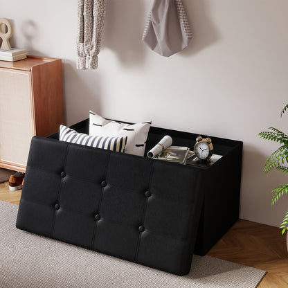 Ottoman Bench shown in the Black Leather - 31.5 Inches option