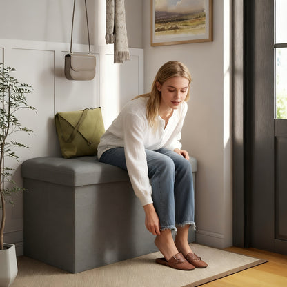 Ottoman Bench shown in the Light Gray Linen - 30 Inches option