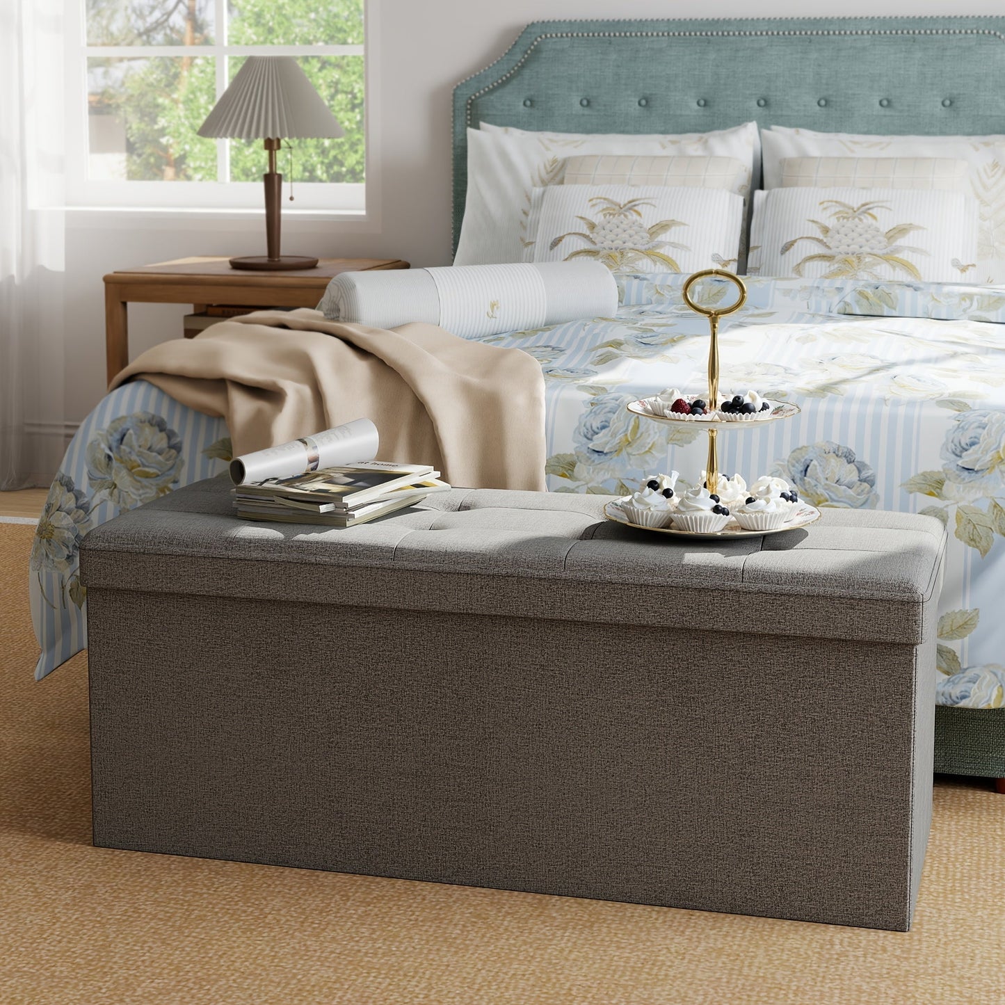 Ottoman Bench shown in the Light Gray Linen - 43.5 Inches option