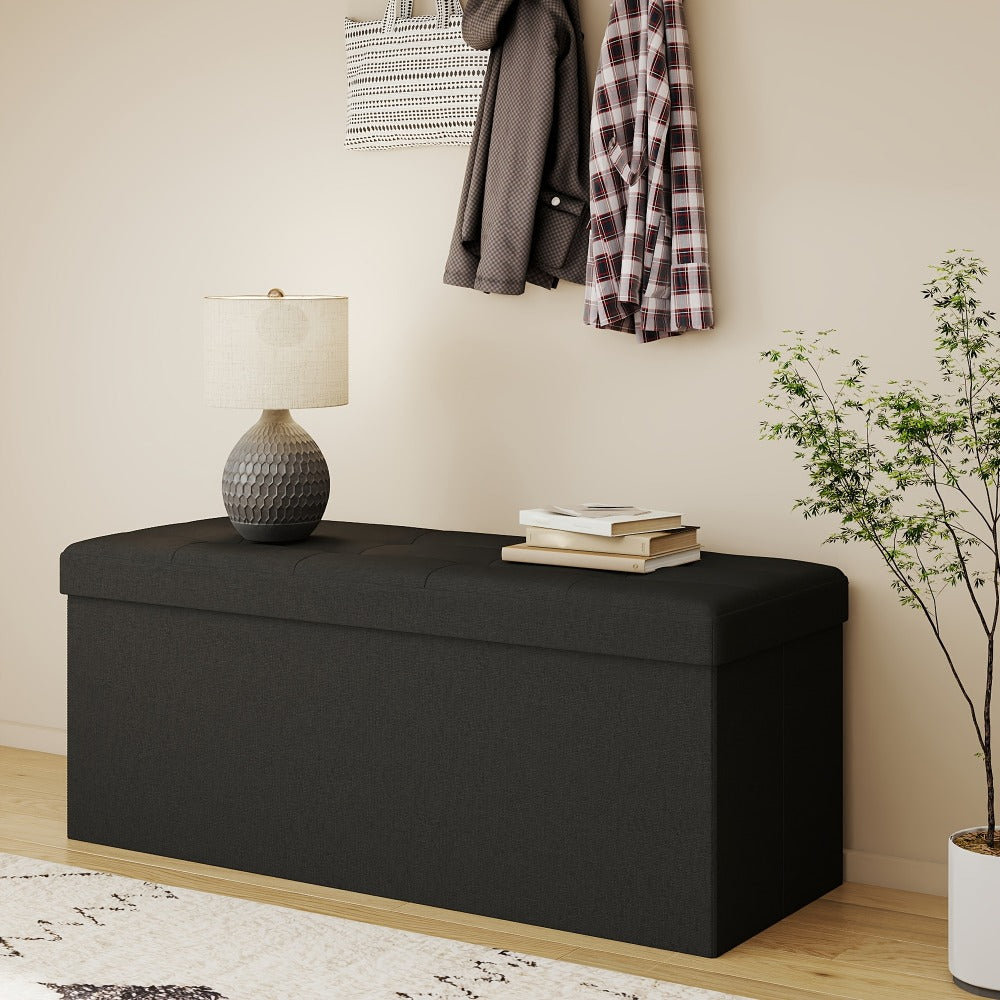 Ottoman Bench, Ottoman Storage Bench 500 Lb Capacity Padded Seat Leather or Linen 3 Sizes shown in the main product view