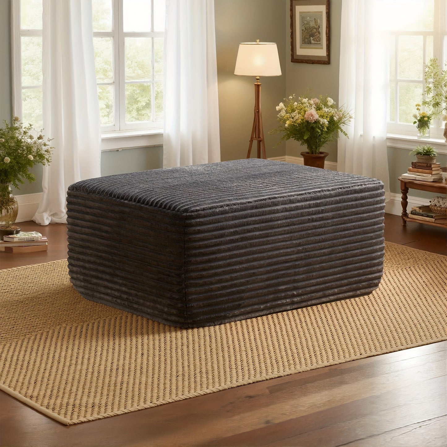 Ottoman shown in the Grey option