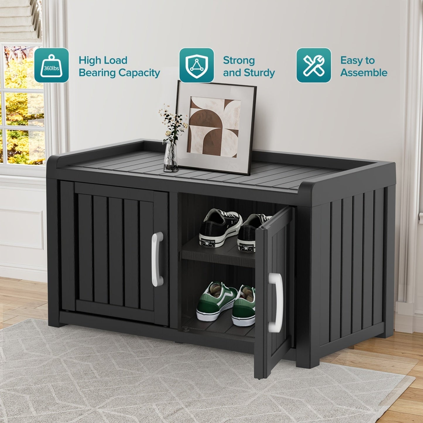 Outdoor Storage Bench shown in the Black 31.89*17.32*17.91' option