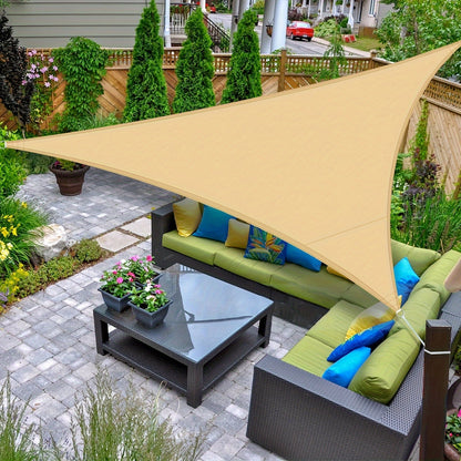Sun Shade Sail shown in the Sand, 10'x10'x14' option