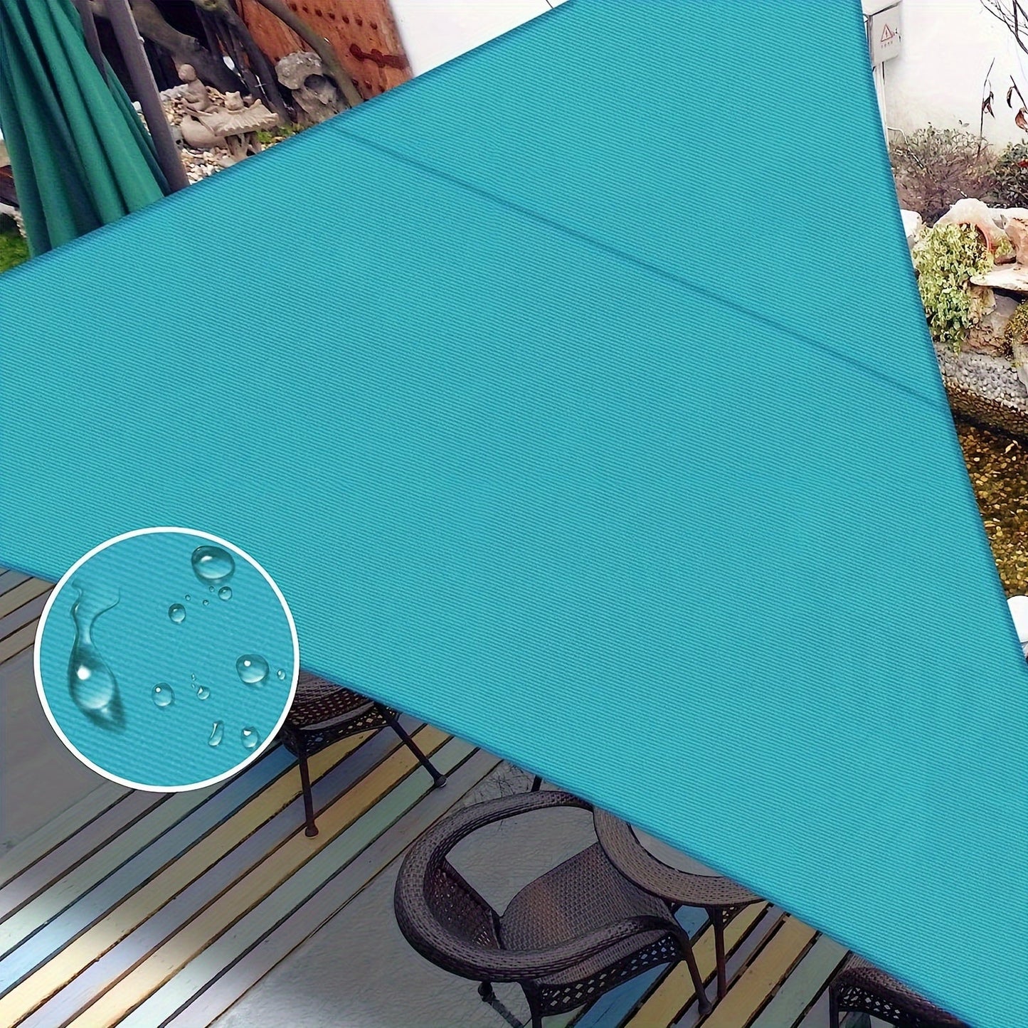 Sun Shade Sail shown in the Turquoise, 10'x10'x14' option