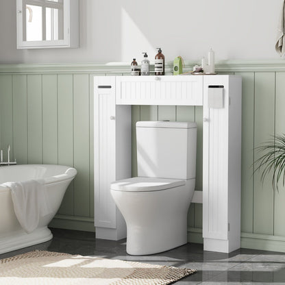 Over Toilet Cabinet, Over the Toilet Storage Cabinet White Bathroom Organizer with Toilet shown in the main product view