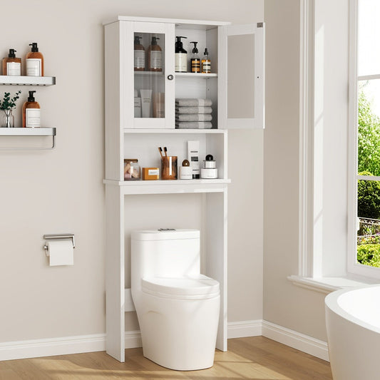 Bathroom Storage Cabinet, Over the Toilet Storage Cabinet with Double Glass Doors & shown in the main product view