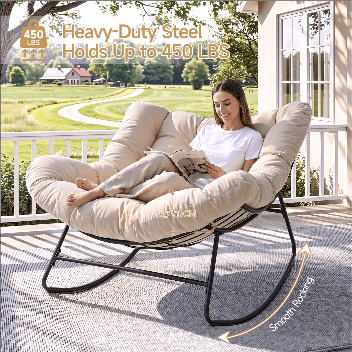 Outdoor Rocking Chair shown in the Beige option