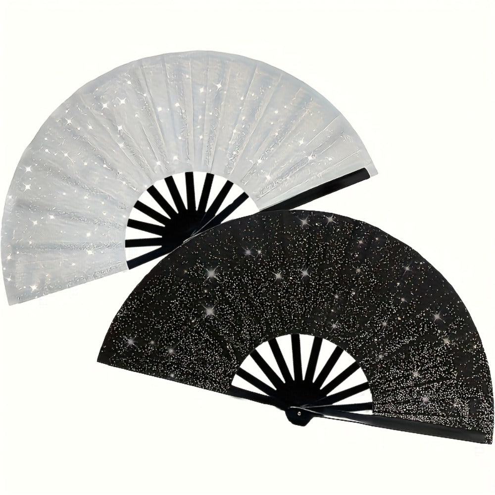 Party Accessory - Folding Hand Fans for Women 2 Pack Glitter Large Fan Performance Festival - product detail view 3
