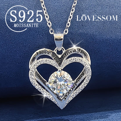 Pendant Necklace - Moissanite 925 Sterling Silver 1 Carat Heart Shaped for Women Diamond - product detail view 7