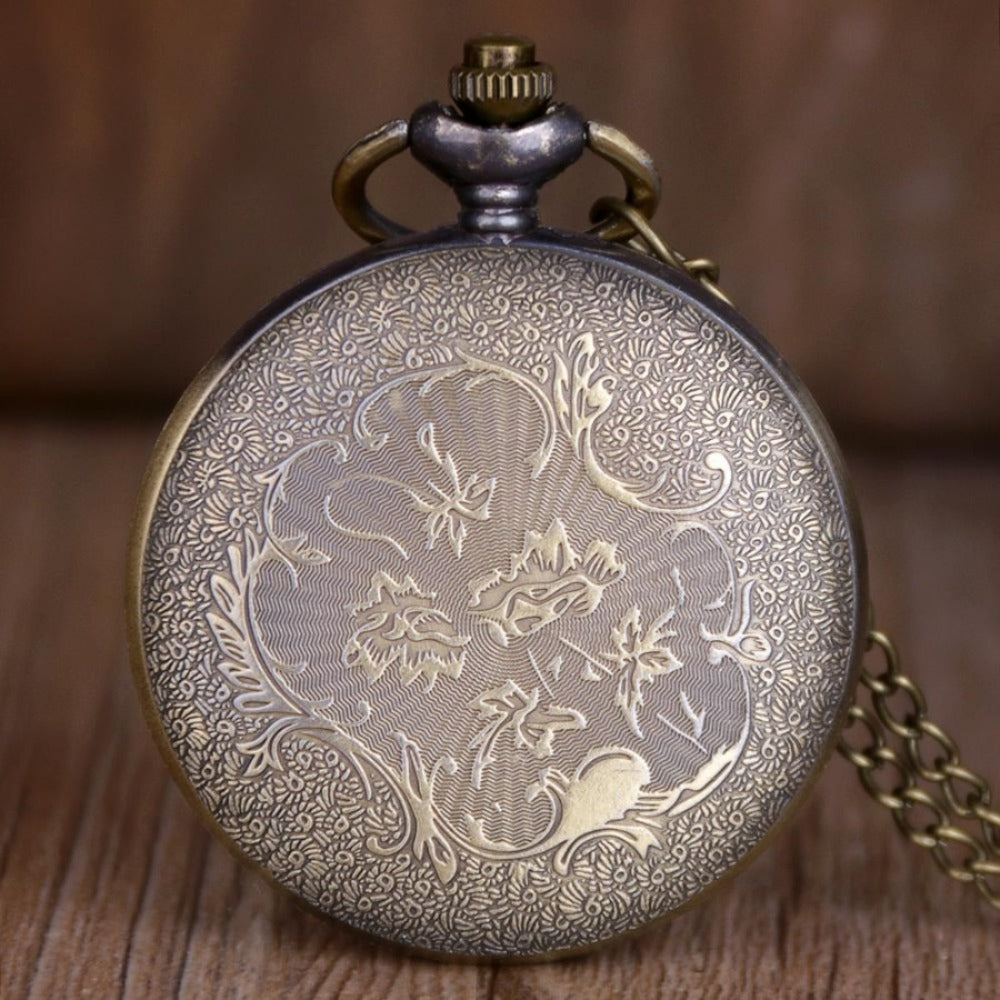Pendant Necklace - Pocket Watch for Men Bronze Antique Indian Portrait Design Quartz Fob - product detail view 4