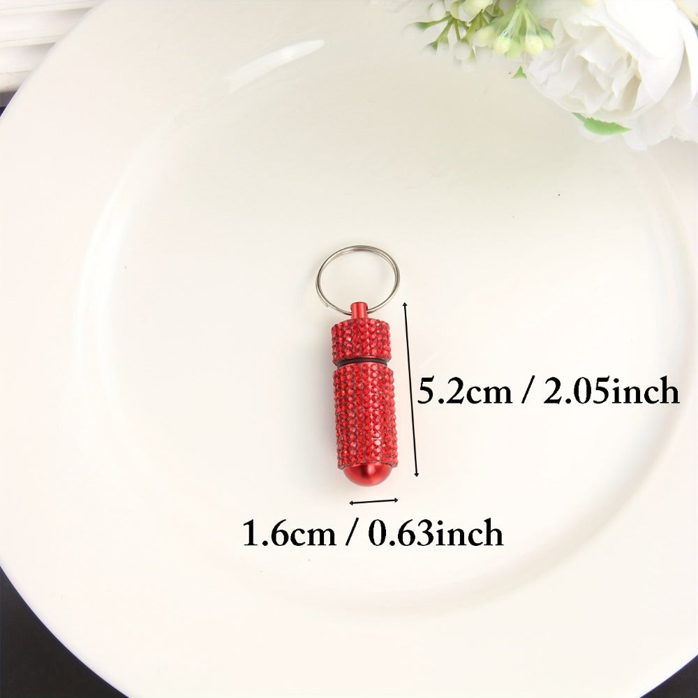 Pill Box Keychain - Set 7pcs Rhinestone Alloy Waterproof Mini Case Pendant, Medicine Storage - product detail view 2