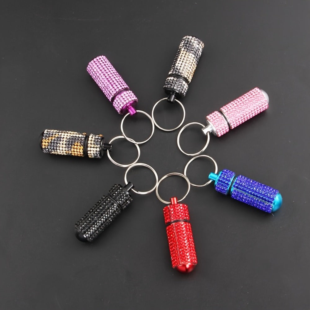 Pill Box Keychain - Set 7pcs Rhinestone Alloy Waterproof Mini Case Pendant, Medicine Storage - product detail view 3