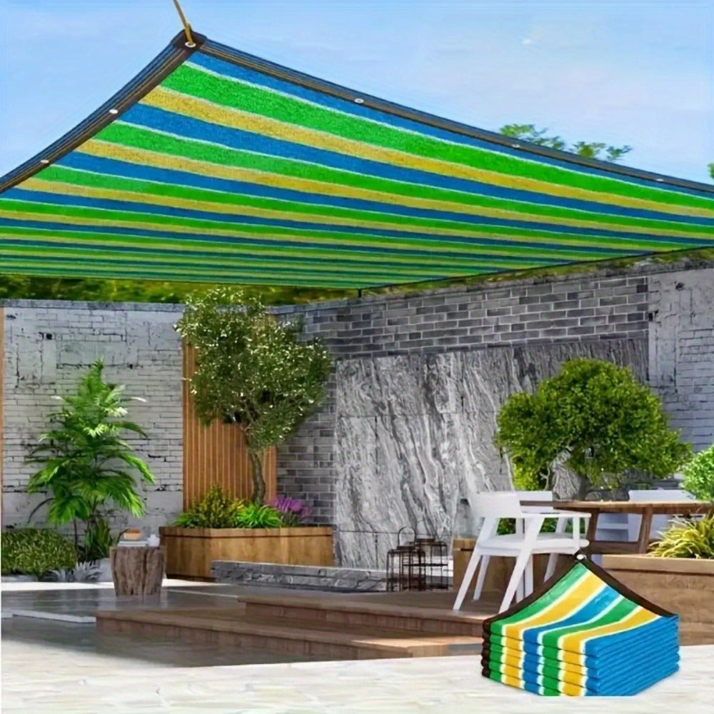 Sun Shade Net, Striped Multicolor 90% Sunblock Breathable HDPE Plastic Corner Guards - 2 shown in the main product view