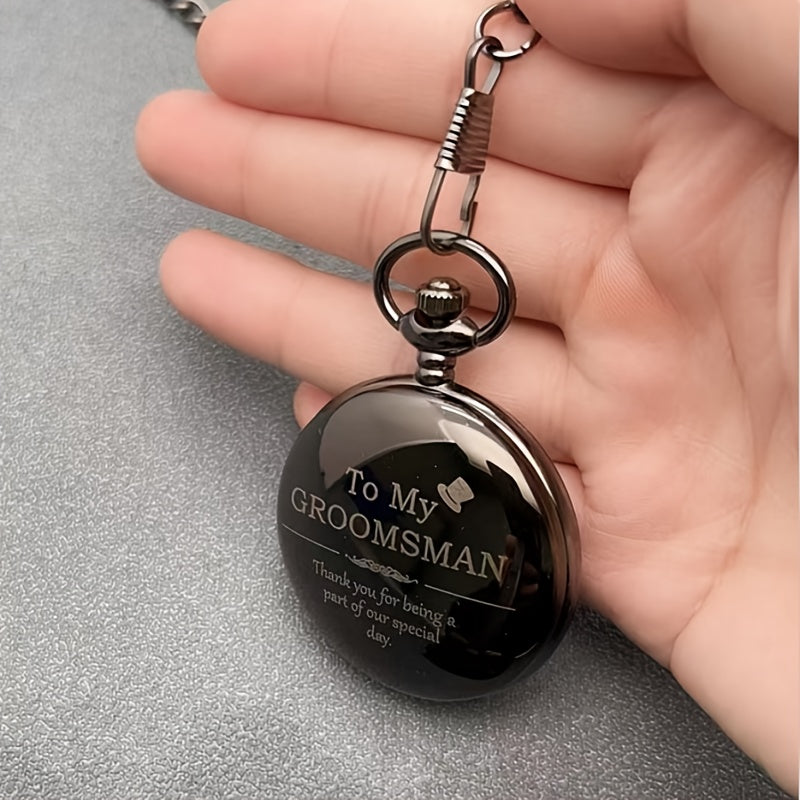 Pocket Watch - for Men Classic Engraved Quartz Round Design World Time Groomsmen Gift - product detail view 8