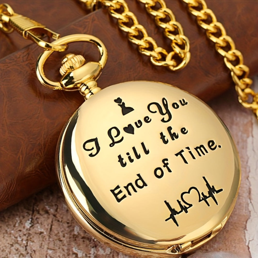 Pocket Watch - with Fob Chain I Love You Till the End of Time Romantic Engraved Gift for - product detail view 2