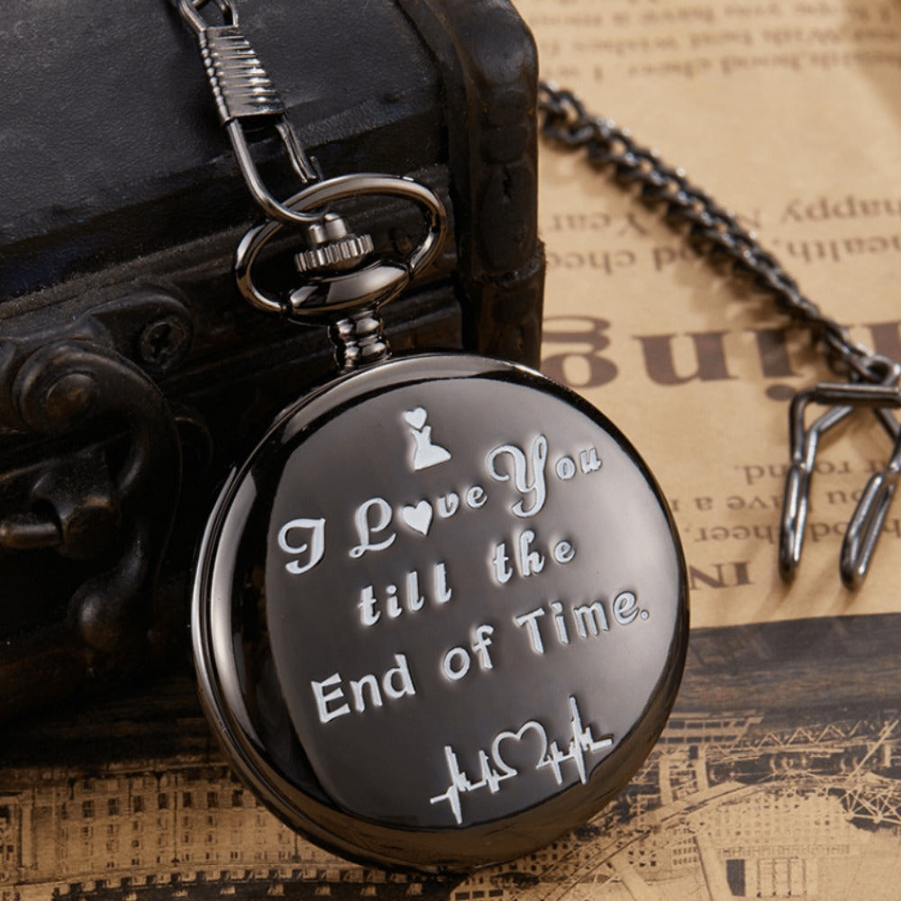 Pocket Watch - with Fob Chain I Love You Till the End of Time Romantic Engraved Gift for - product detail view 4