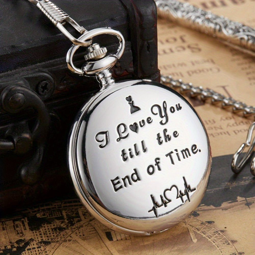 Pocket Watch - with Fob Chain I Love You Till the End of Time Romantic Engraved Gift for - product detail view 5