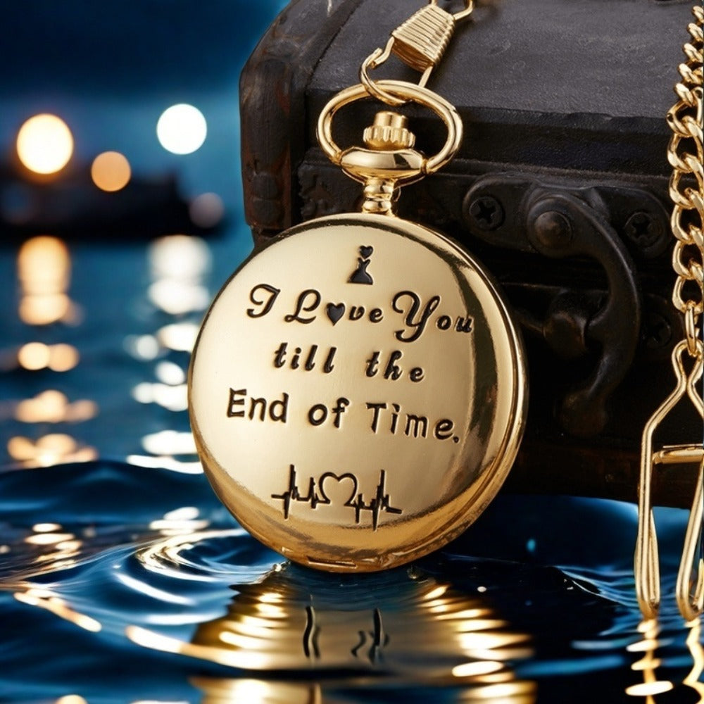 Pocket Watch - with Fob Chain I Love You Till the End of Time Romantic Engraved Gift for - product detail view 7