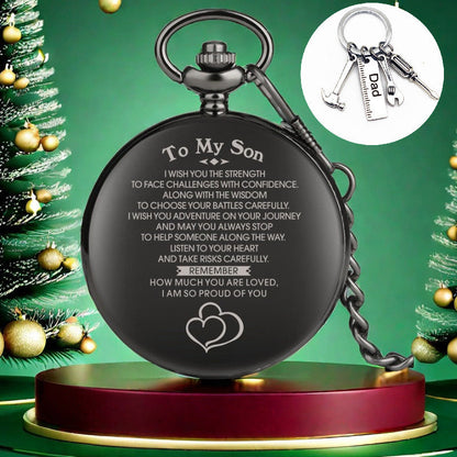 Pocket Watch - Gift Set for Son Quartz Analog with Dad Tool Keychain & Encouraging - product detail view 10