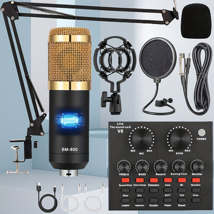 Podcast Equipment Set, Wired Microphone, BM800 Podcast Condenser Microphone And V8 Sound Card, Voice Changer-Audio Interface - Suitable for Recording, Singing, Streaming Media And Games variant image