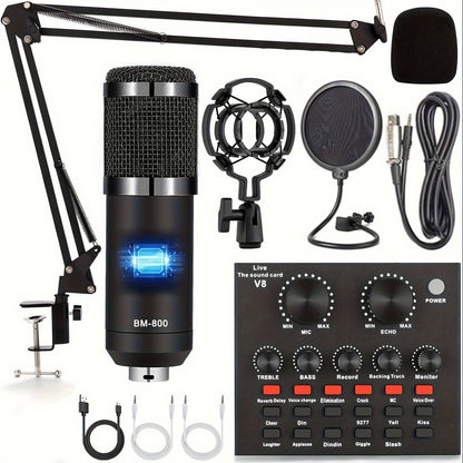 Podcast Equipment Set, Wired Microphone, BM800 Podcast Condenser Microphone And V8 Sound Card, Voice Changer-audio Interface - Suitable for Recording, Singing, Streaming Media And Games. variant image - product view 13