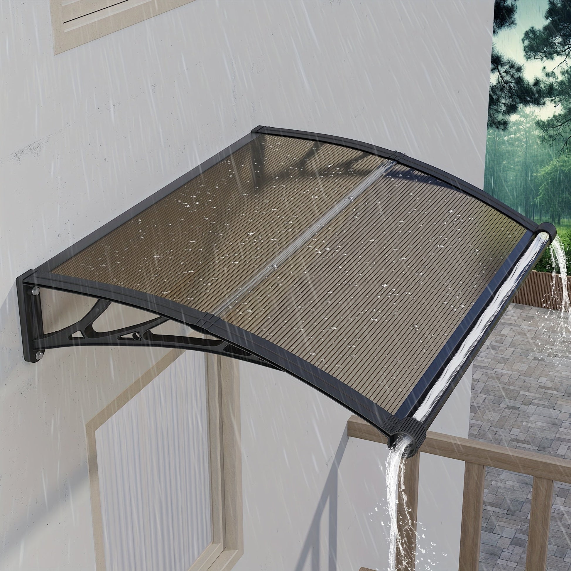 Door Awning shown in the Black Hold & Brown Panel, 60x100cm 24"x40" option